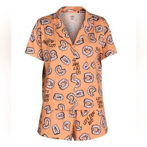Nwt Way To Celebrate Halloween Women's Fang Print Shorty Pajama Set